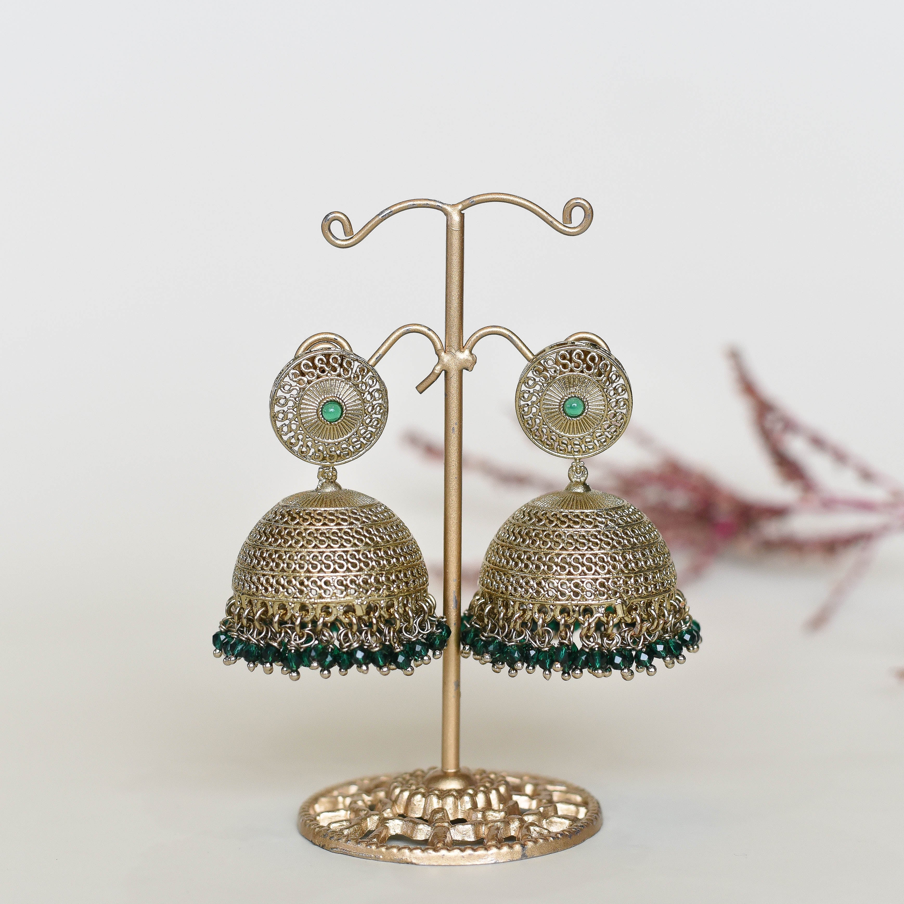 Jodha Jhumka Earrings Emerald Green