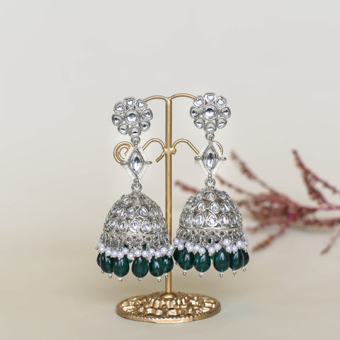 Neha Earrings - Silver base with Emerald Green