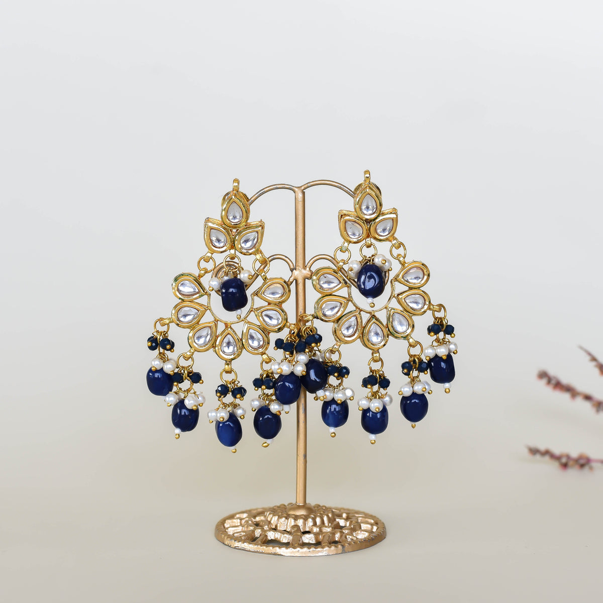 Sahiba Kundan Earrings ~ Dark Blue