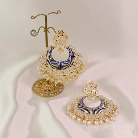 Paro Kundan Earrings ~ Metallic Blue
