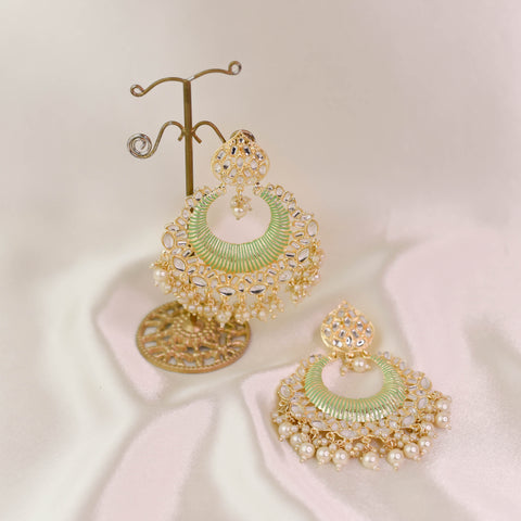 Paro Kundan Earrings ~ Metallic Mint